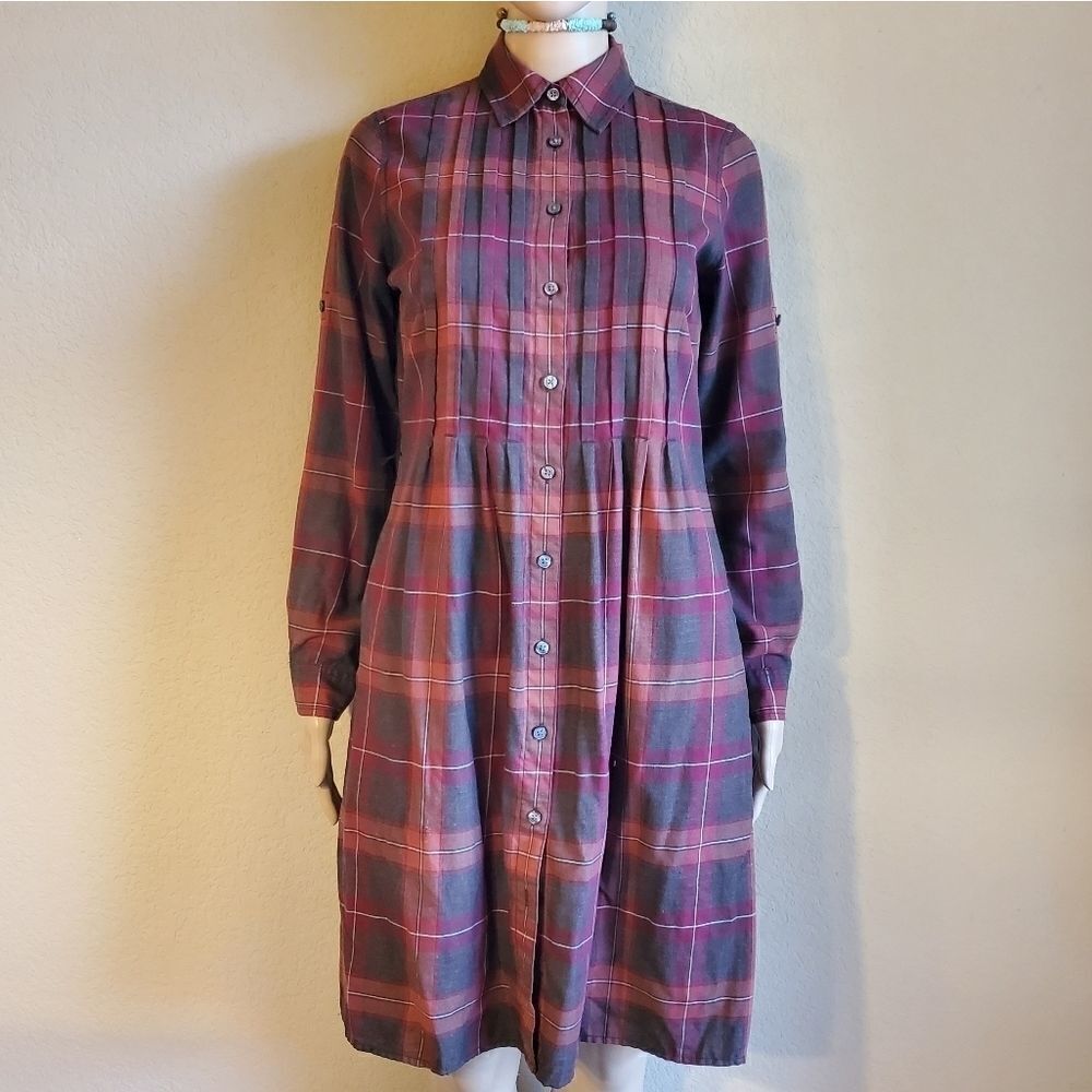 Vtg Women's Belted Long-Sleeve Plaid Shirt dress - Picture 12 of 12